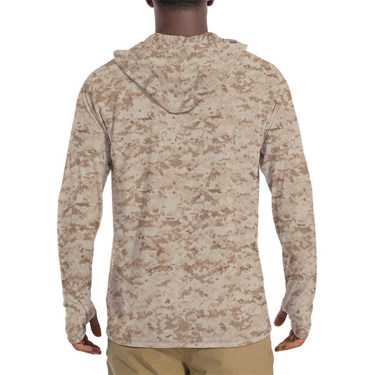 American Digital Desert CAMO Mens Sunscreen Sports Hoodie With Thumb Holes - S / White