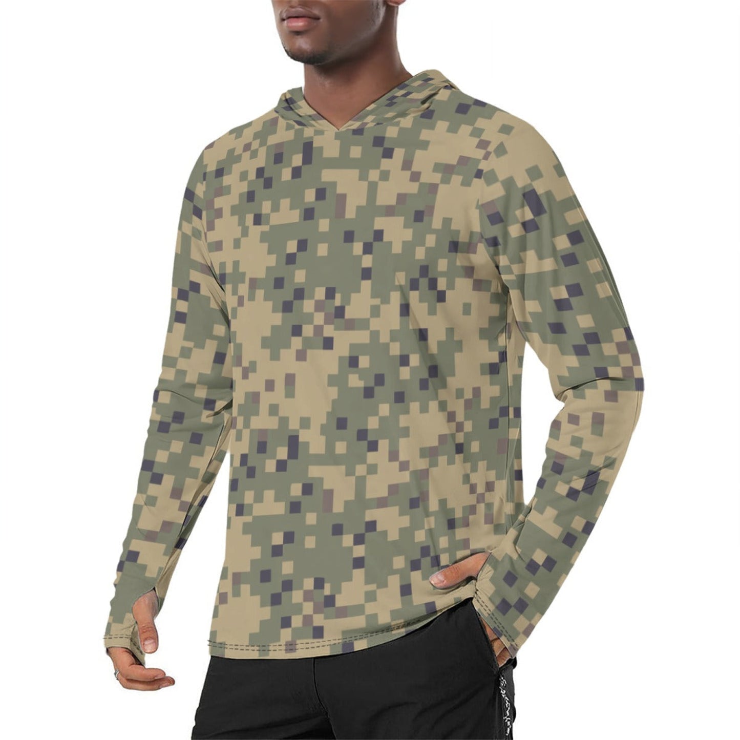 American Digital Dual-Tex CAMO Mens Sunscreen Sports Hoodie With Thumb Holes - S / White - Hoodies