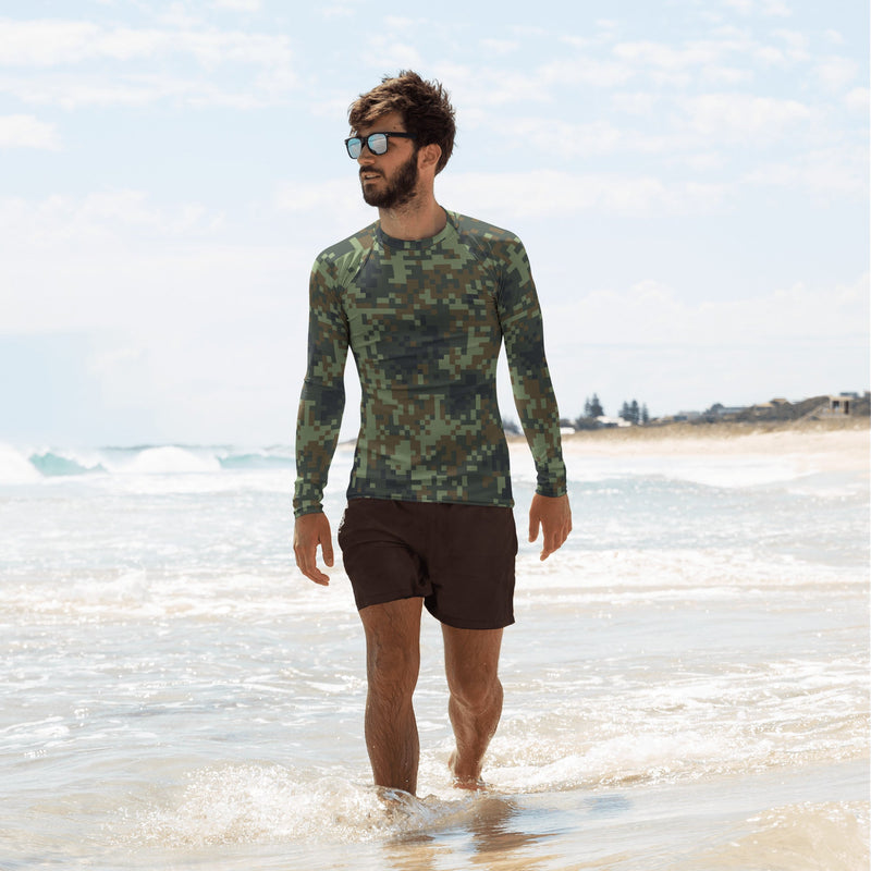 Digital Dual-Tex Woodland CAMO Mens Long-Sleeve Rash Guard - XS