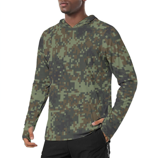 American Digital Dual-Tex Woodland CAMO Mens Sunscreen Sports Hoodie With Thumb Holes