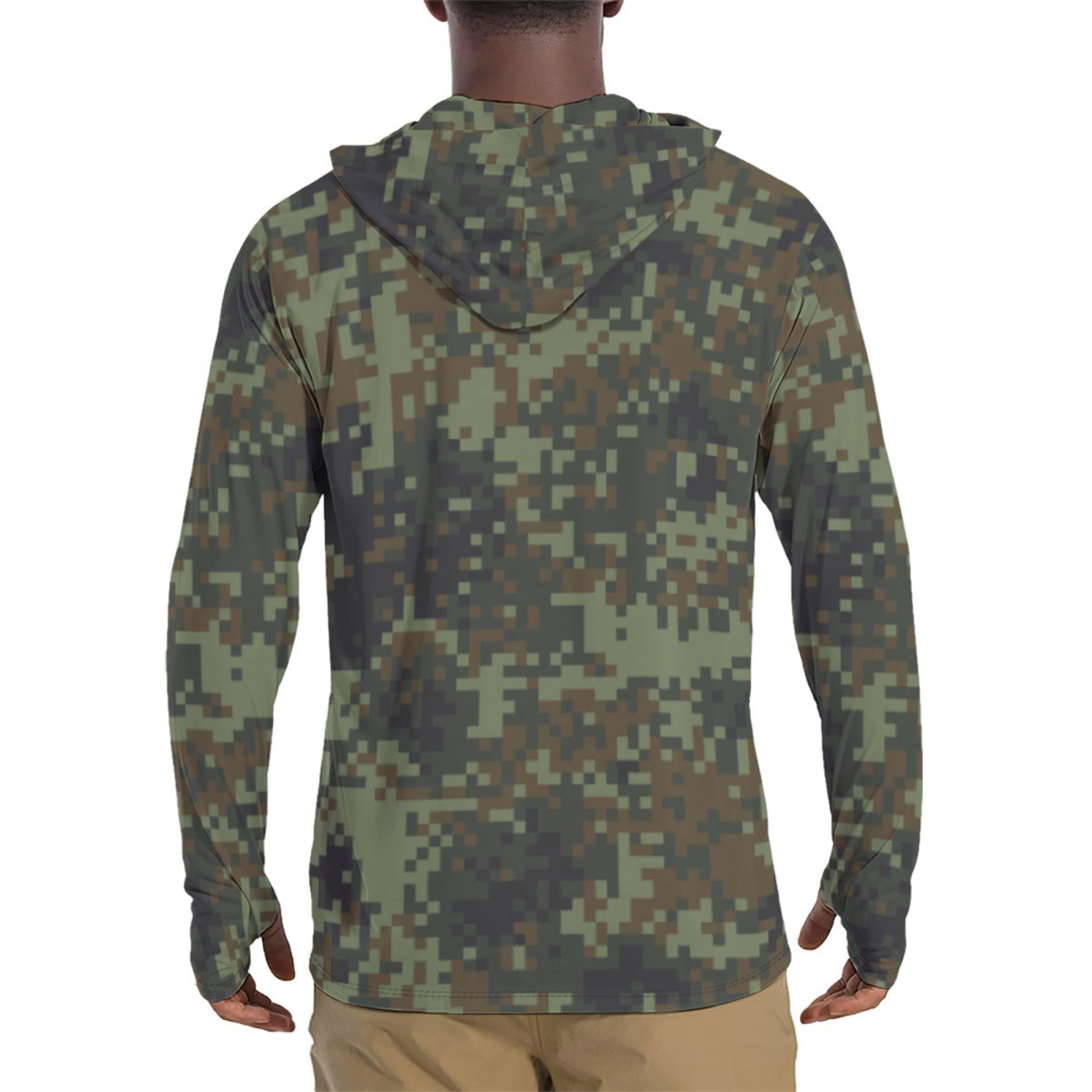 American Digital Dual-Tex Woodland CAMO Mens Sunscreen Sports Hoodie With Thumb Holes - S / White