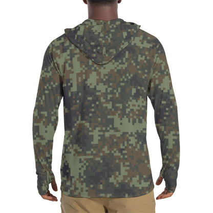American Digital Dual-Tex Woodland CAMO Mens Sunscreen Sports Hoodie With Thumb Holes - S / White