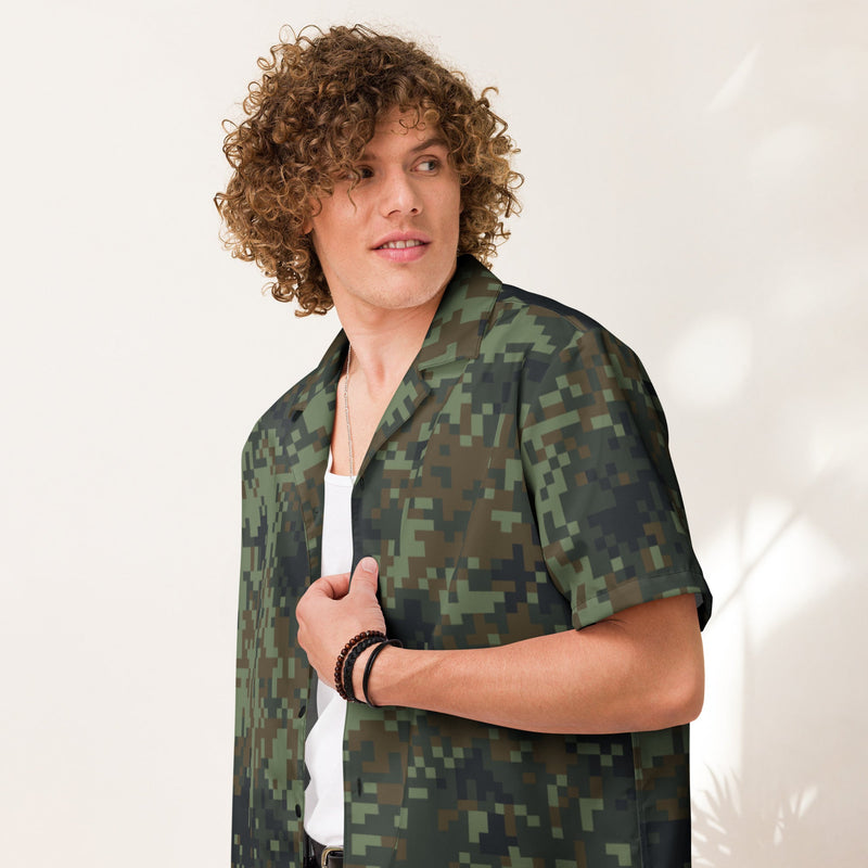 Digital Dual-Tex Woodland CAMO Unisex Short-Sleeve Button Shirt - Button-Up