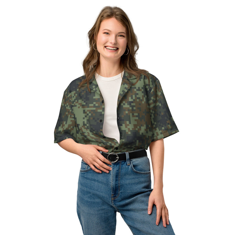 Digital Dual-Tex Woodland CAMO Unisex Short-Sleeve Button Shirt - Button-Up