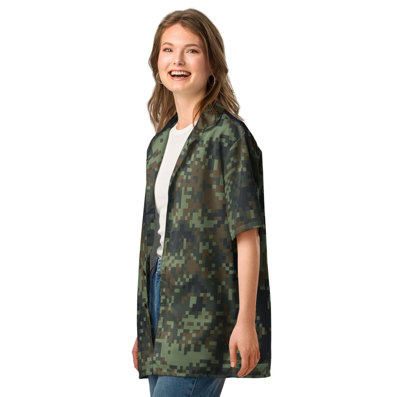 Digital Dual-Tex Woodland CAMO Unisex Short-Sleeve Button Shirt - Button-Up