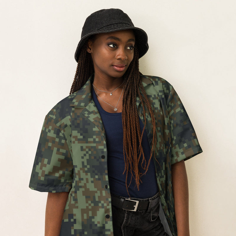 Digital Dual-Tex Woodland CAMO Unisex Short-Sleeve Button Shirt - Button-Up