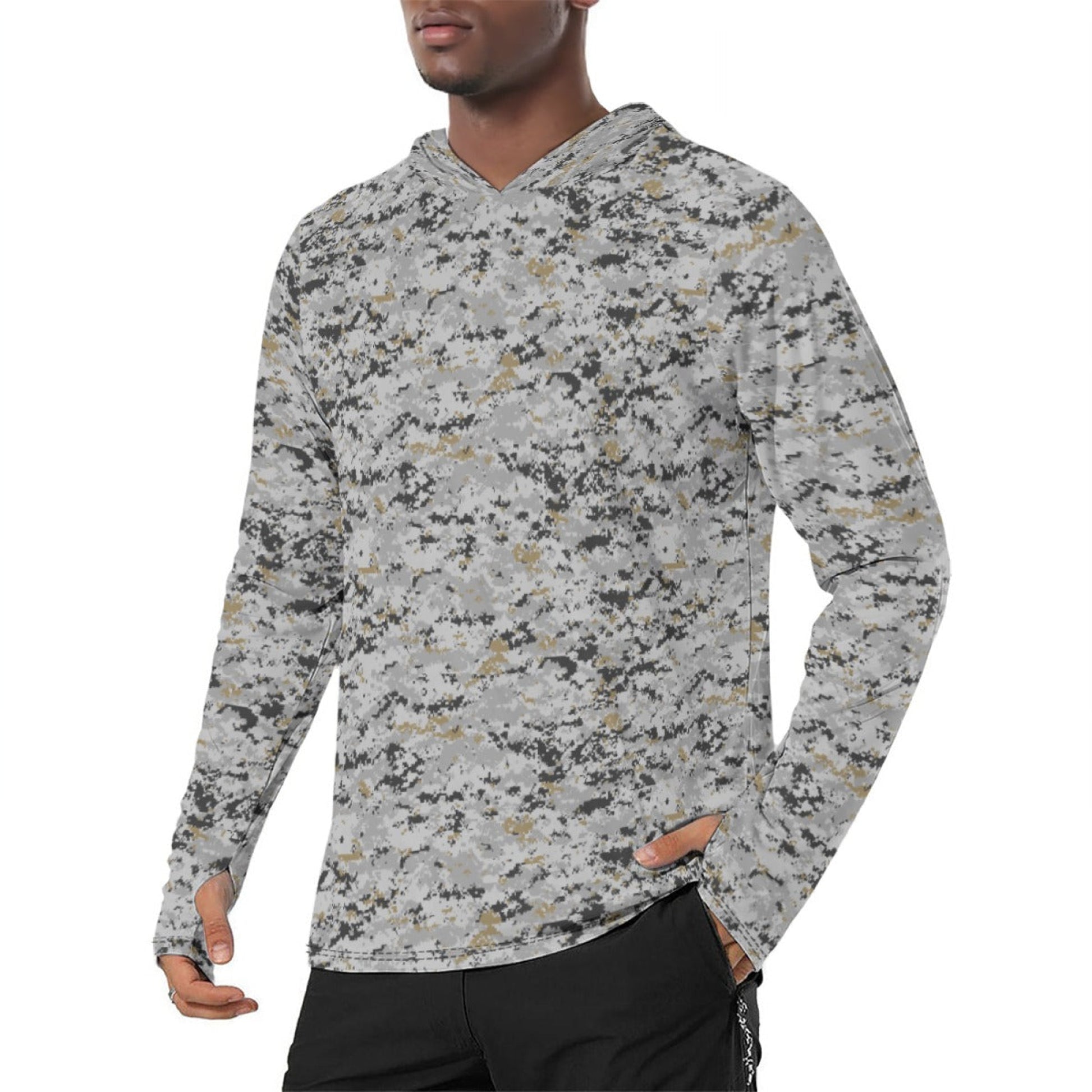 American Digital Urban CAMO Mens Sunscreen Sports Hoodie With Thumb Holes - S / White - Hoodies