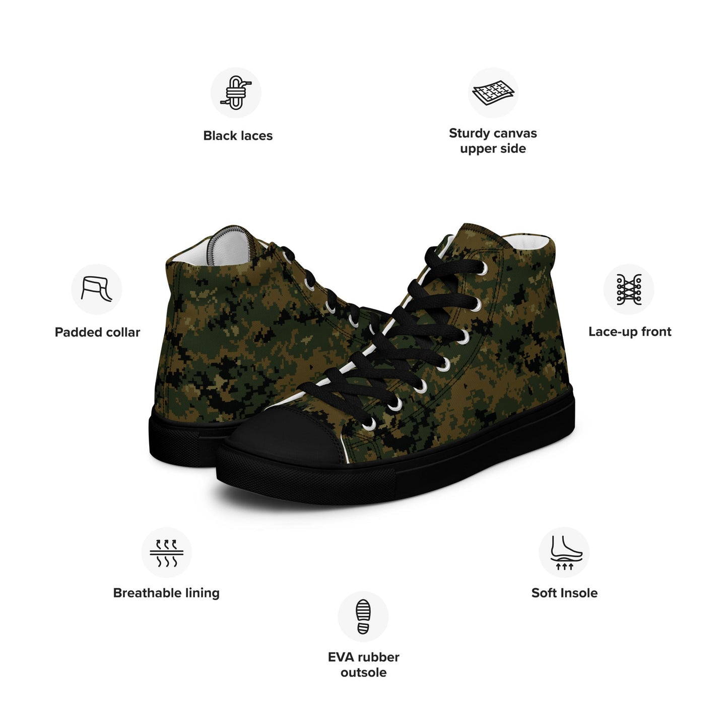 American Digital Woodland CAMO Mens high top canvas shoes - High Top Canvas Shoes