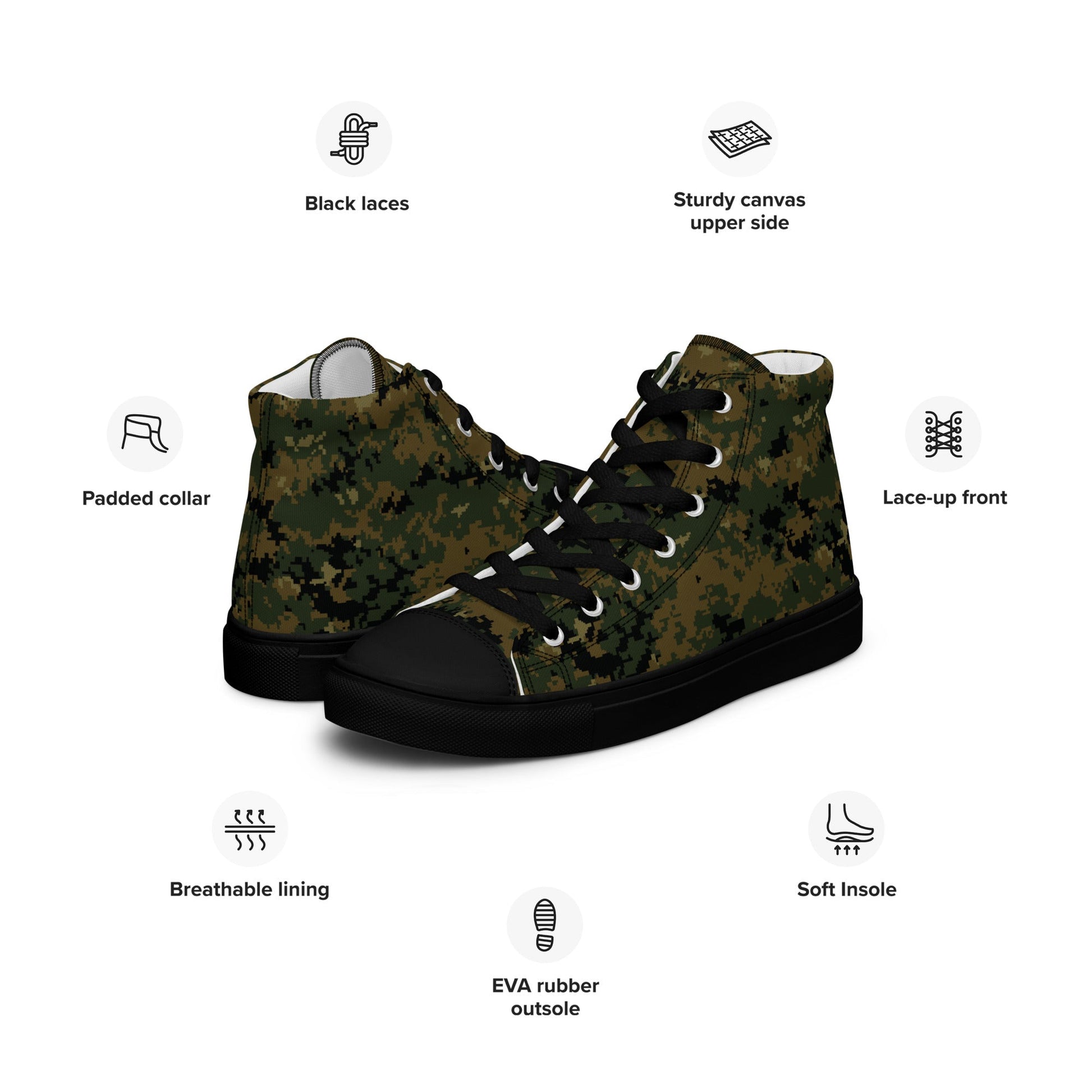 American Digital Woodland CAMO Mens high top canvas shoes - High Top Canvas Shoes