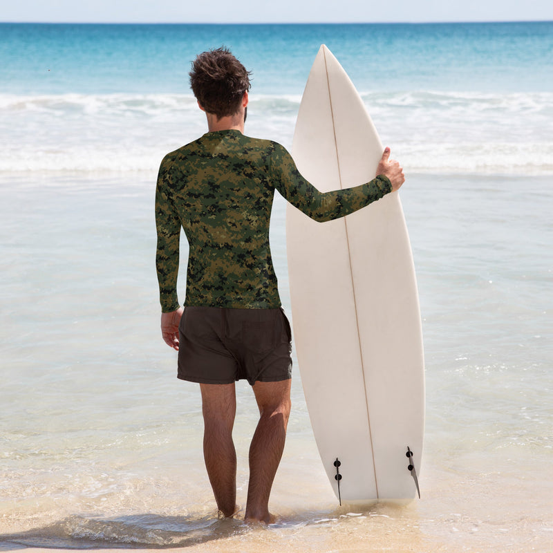 Digital Woodland CAMO Mens Long-Sleeve Rash Guard