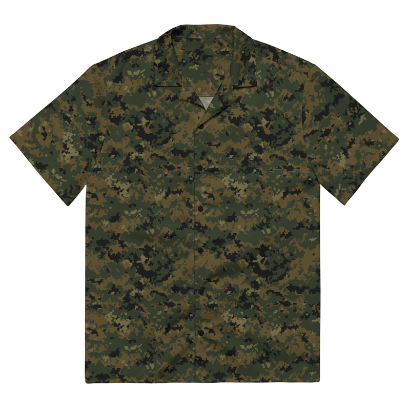 Digital Woodland CAMO Unisex Short-Sleeve Button Shirt - 2XS - Button-Up