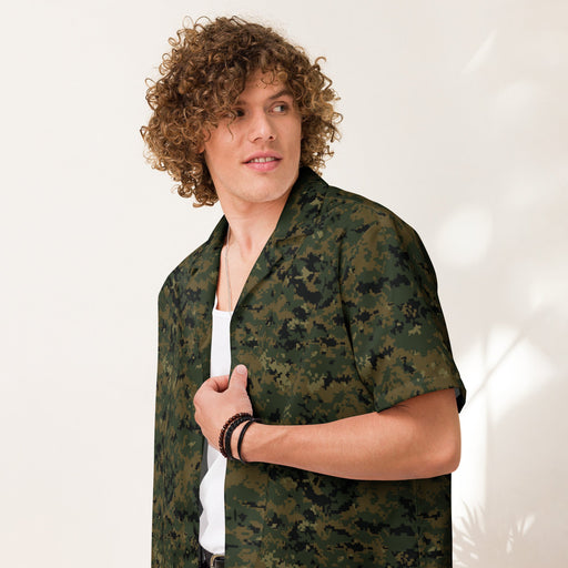 Digital Woodland CAMO Unisex Short-Sleeve Button Shirt - Button-Up