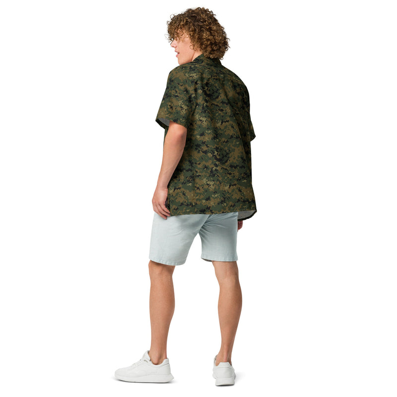 Digital Woodland CAMO Unisex Short-Sleeve Button Shirt - Button-Up