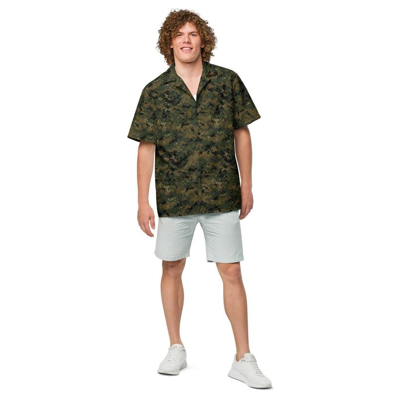 Digital Woodland CAMO Unisex Short-Sleeve Button Shirt - Button-Up