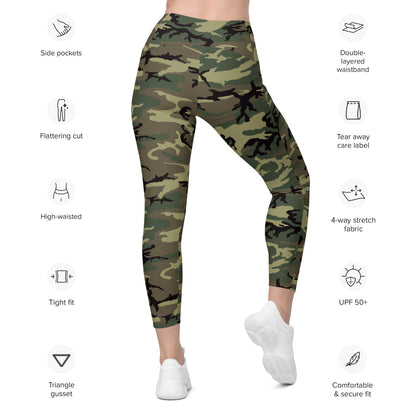 American ERDL Cold War RANGER Woodland CAMO Leggings with pockets - Womens With Pockets