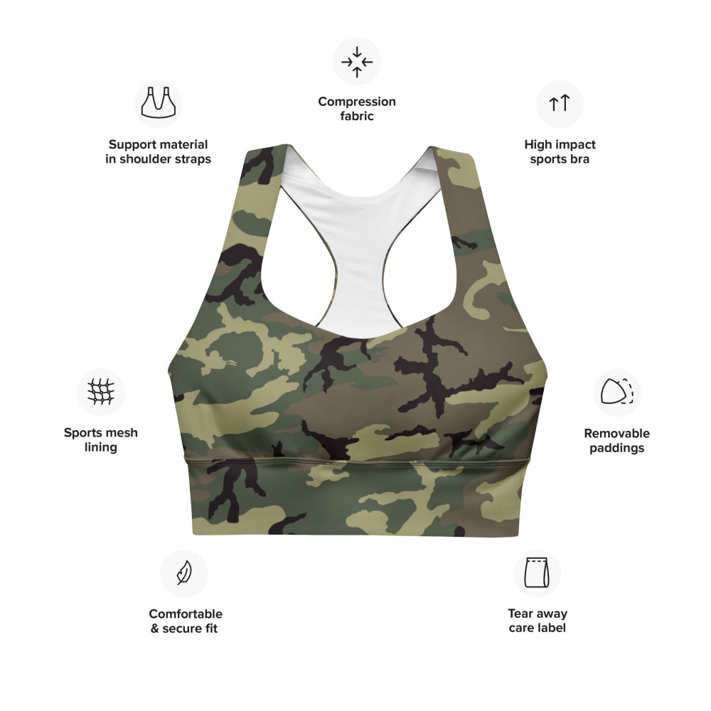 American ERDL Cold War RANGER Woodland CAMO Longline sports bra - Womens Sports Bra