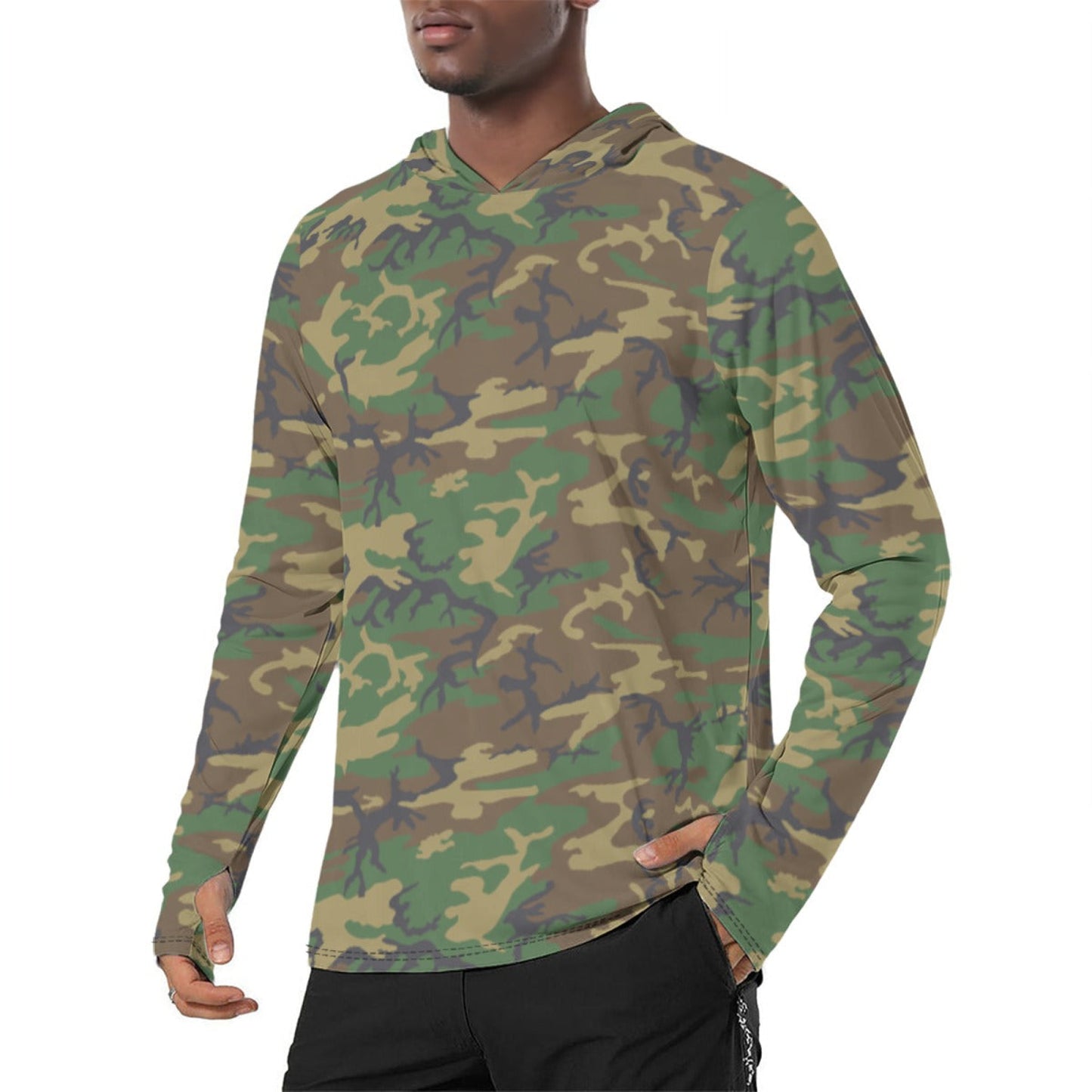 American ERDL Highland CAMO Mens Sunscreen Sports Hoodie With Thumb Holes Hoodies
