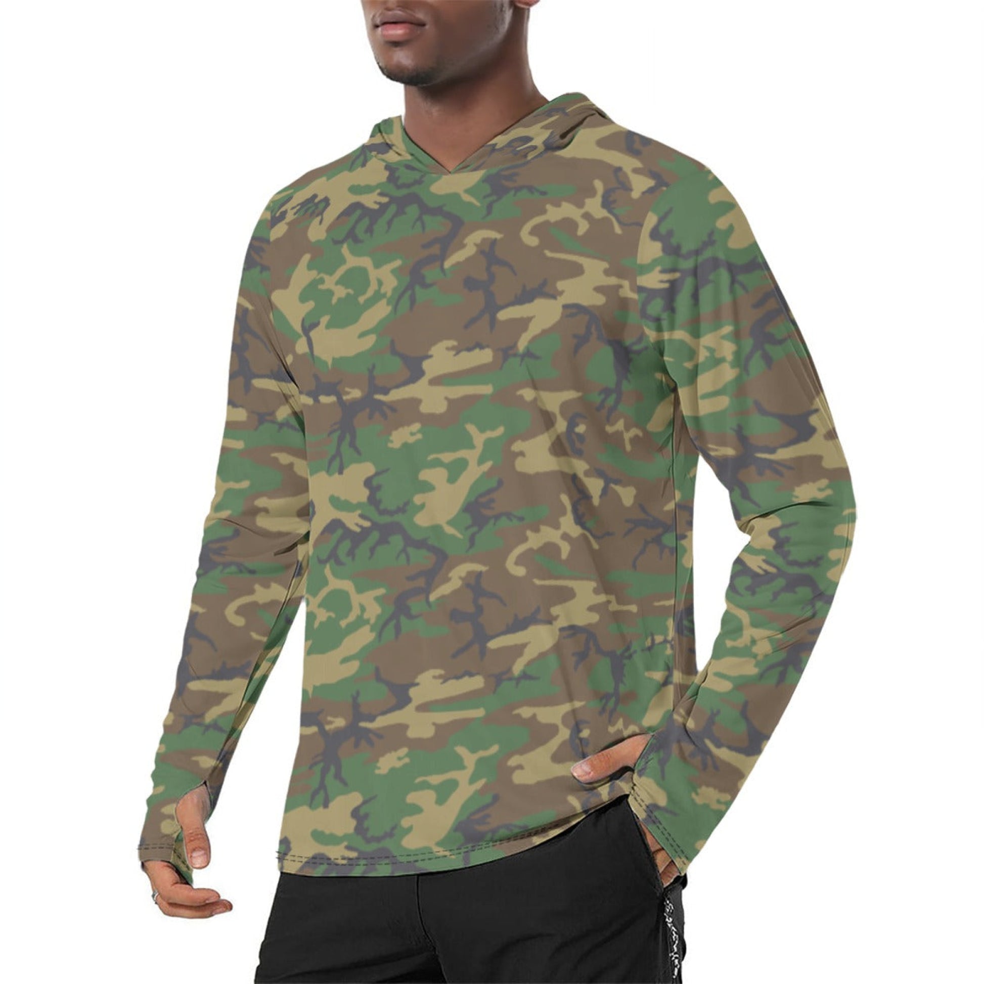 American ERDL Highland CAMO Mens Sunscreen Sports Hoodie With Thumb Holes Hoodies
