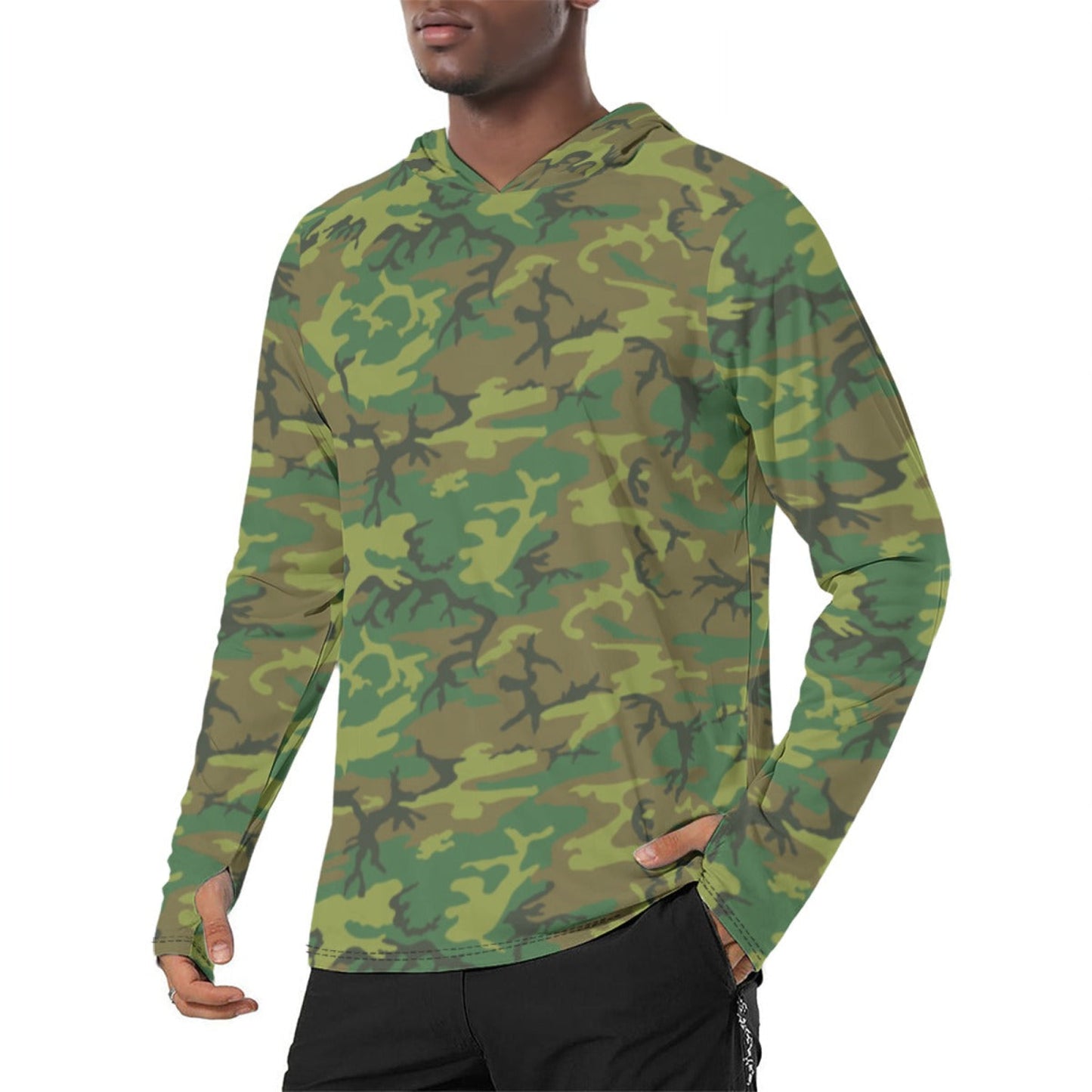 American ERDL Lowland CAMO Mens Sunscreen Sports Hoodie With Thumb Holes - S / White - Hoodies