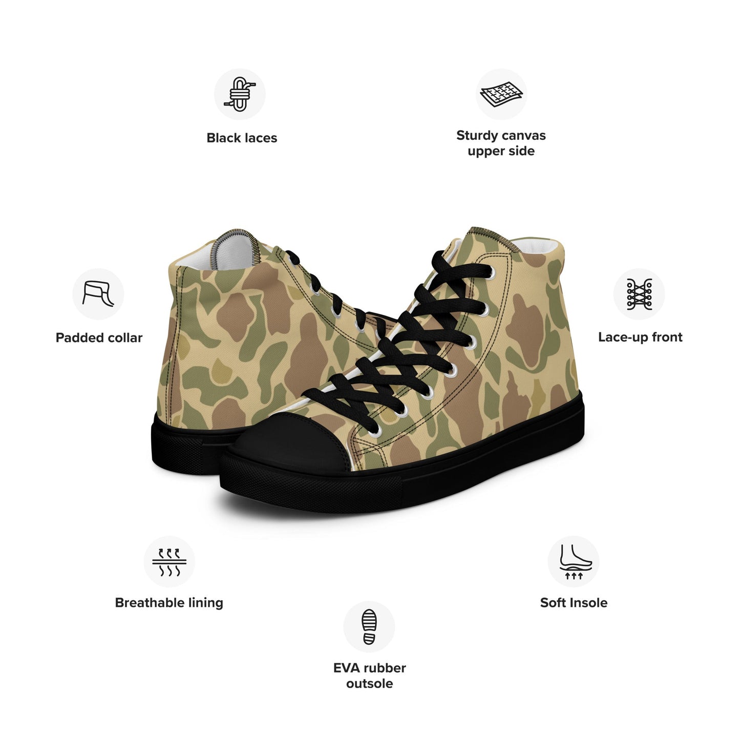 American Frog Skin Beach CAMO Mens high top canvas shoes - High Top Canvas Shoes