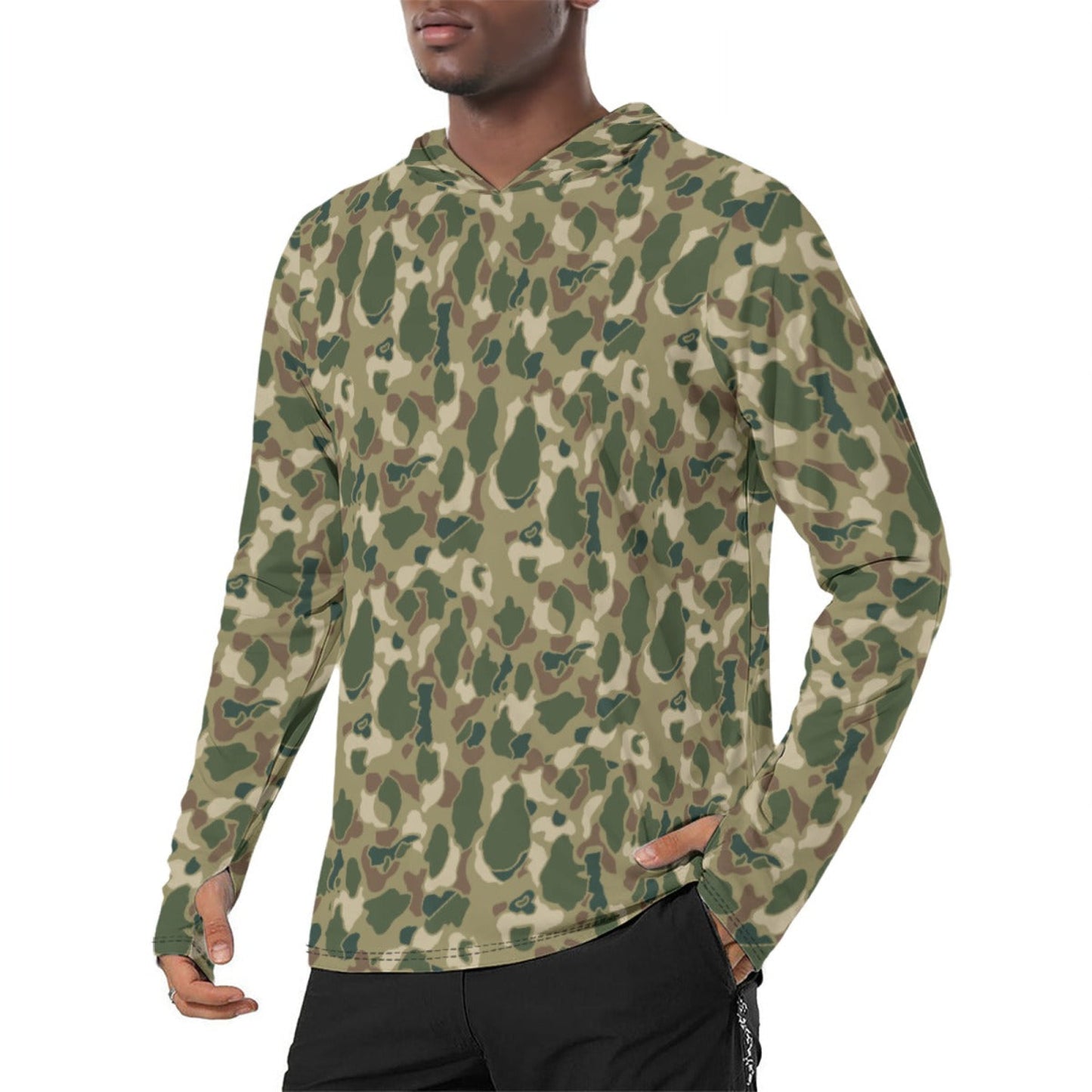 American Frog Skin Multi-terrain CAMO Mens Sunscreen Sports Hoodie With Thumb Holes - S / White - Hoodies