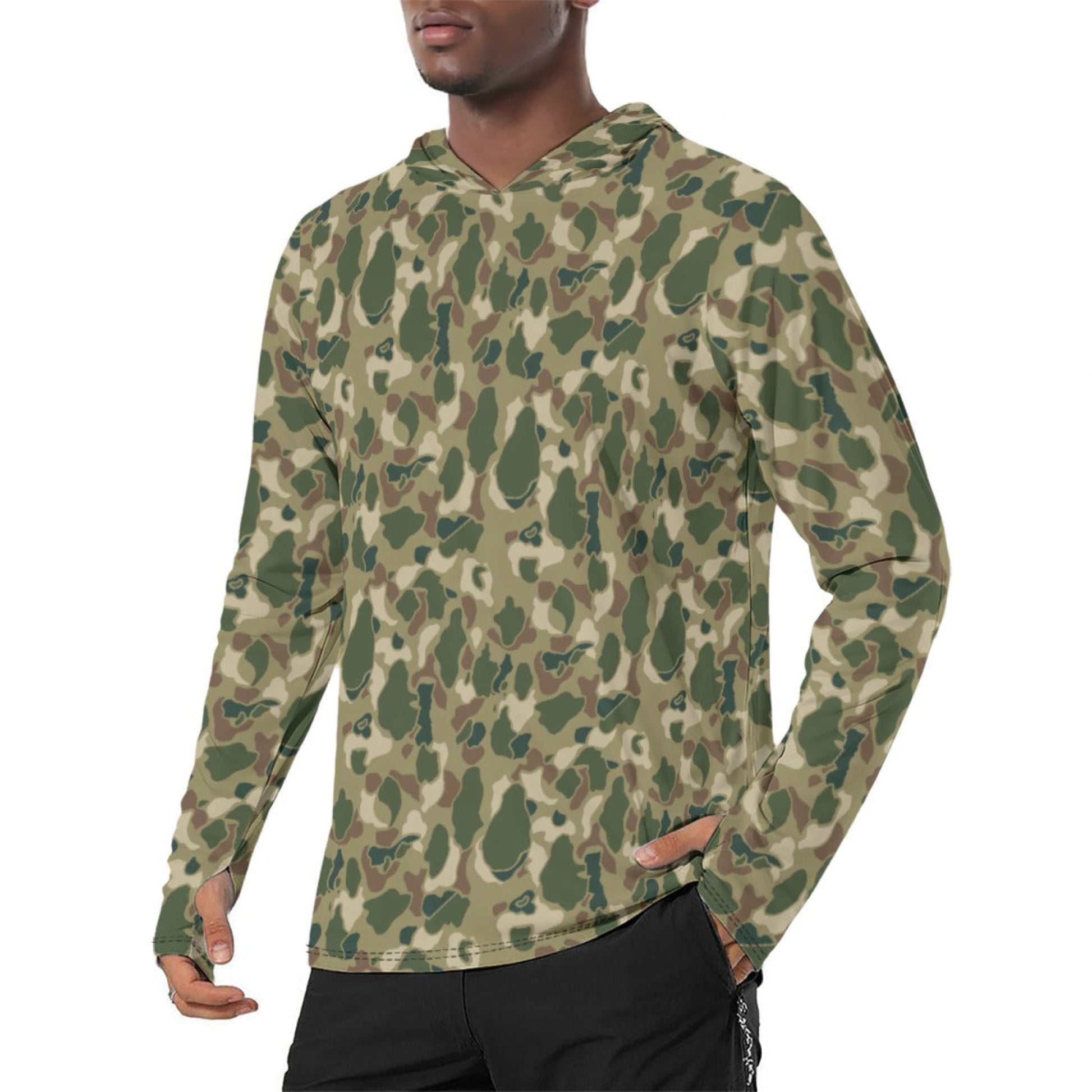 American Frog Skin Multi-terrain CAMO Mens Sunscreen Sports Hoodie With Thumb Holes - S / White - Hoodies