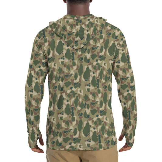 American Frog Skin Multi-terrain CAMO Mens Sunscreen Sports Hoodie With Thumb Holes - S / White
