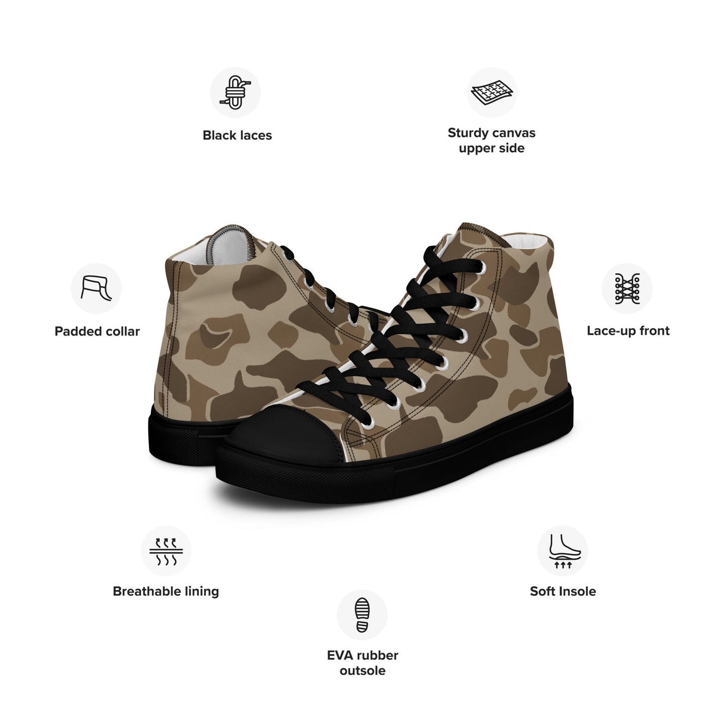 American Frog Skin Sandbeach CAMO Mens high top canvas shoes - High Top Canvas Shoes