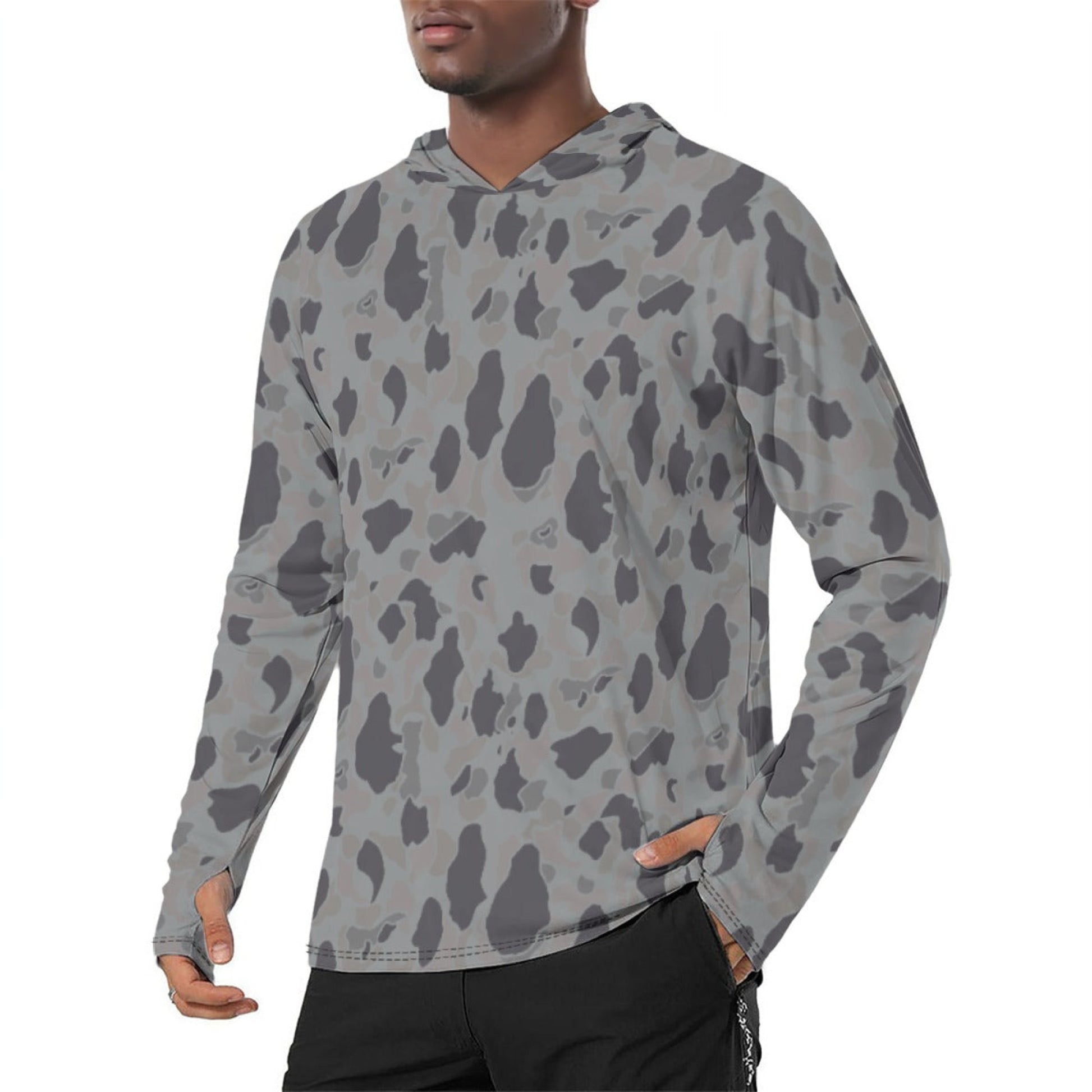 American Frog Skin Snow Shadow CAMO Mens Sunscreen Sports Hoodie With Thumb Holes