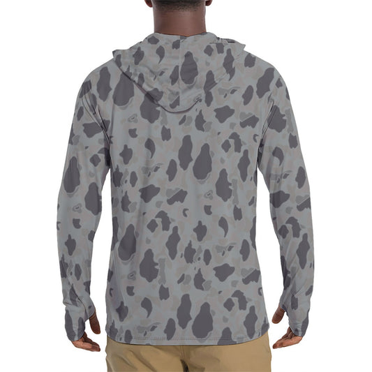 American Frog Skin Snow Shadow CAMO Mens Sunscreen Sports Hoodie With Thumb Holes - S / White