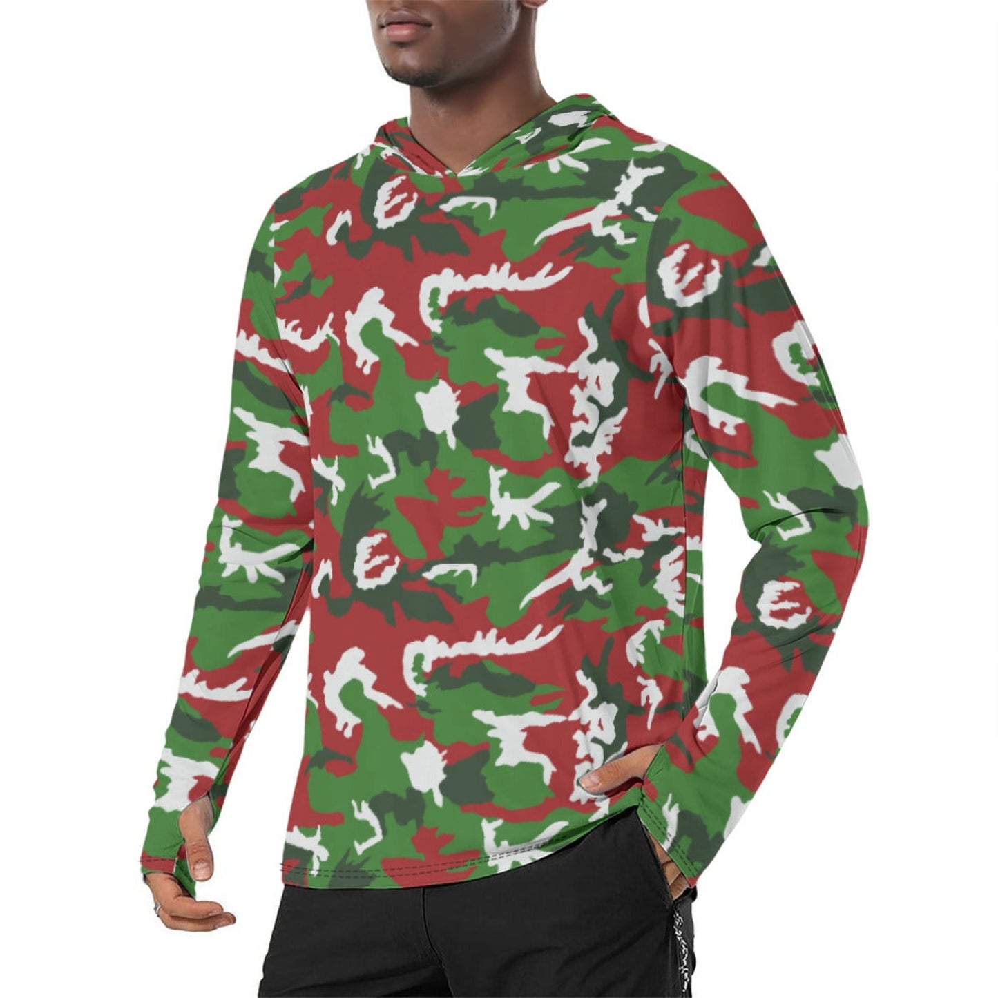 American M81 Christmas CAMO Mens Sunscreen Sports Hoodie With Thumb Holes - S / White - Hoodies