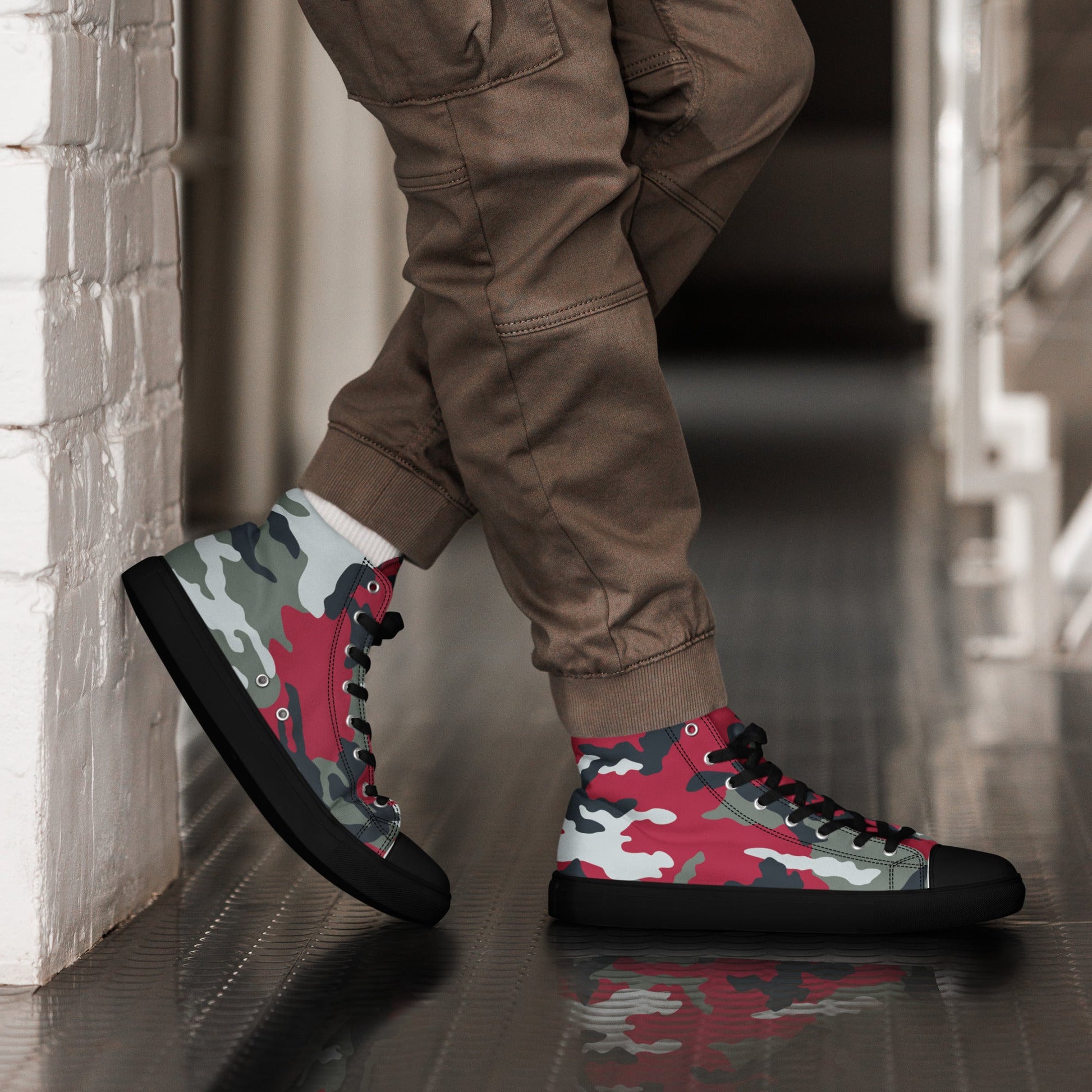 American M81 Firefighter Red CAMO Mens high top canvas shoes - 5 - High Top Canvas Shoes