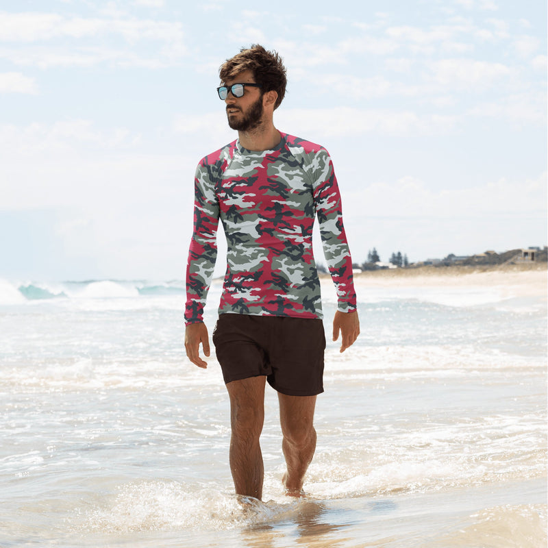 American M81 Firefighter Red CAMO Mens Long-Sleeve Rash Guard - XS