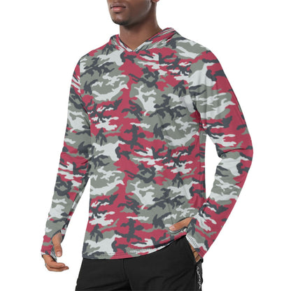 American M81 Firefighter Red CAMO Mens Sunscreen Sports Hoodie With Thumb Holes - S / White - Hoodies