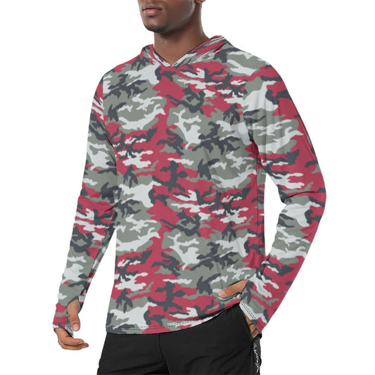 American M81 Firefighter Red CAMO Mens Sunscreen Sports Hoodie With Thumb Holes - S / White - Hoodies