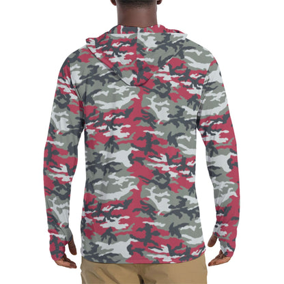 American M81 Firefighter Red CAMO Mens Sunscreen Sports Hoodie With Thumb Holes - S / White