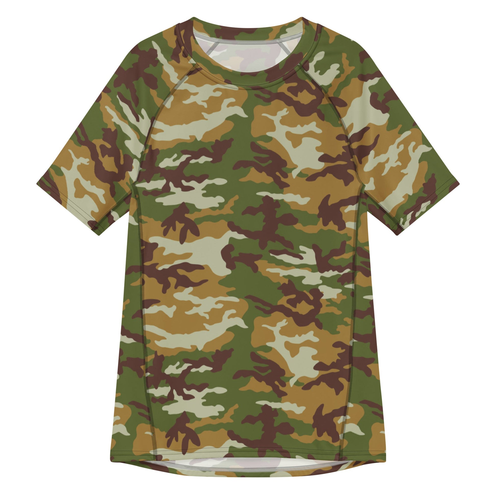 American M81 Olive Brush Woodland CAMO Mens Short-Sleeve Rash Guard - 2XS