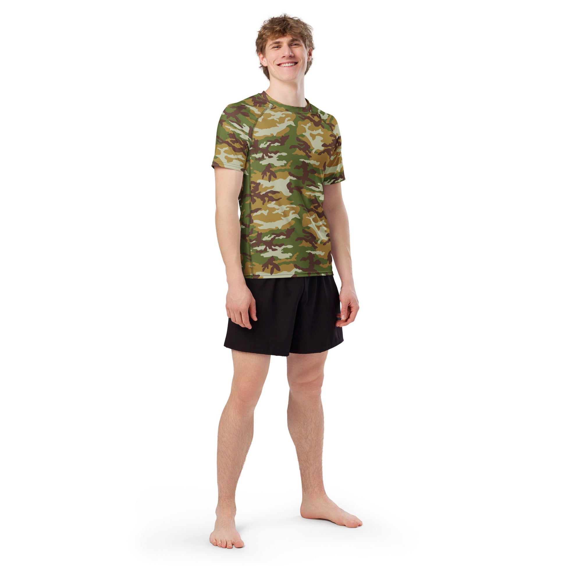 American M81 Olive Brush Woodland CAMO Mens Short-Sleeve Rash Guard