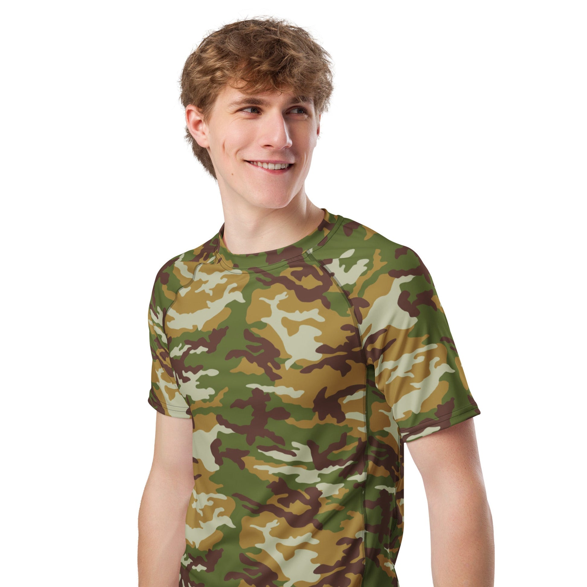 American M81 Olive Brush Woodland CAMO Mens Short-Sleeve Rash Guard