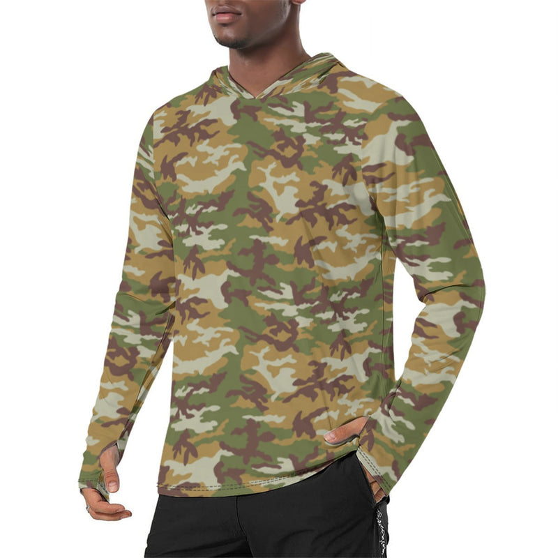 Classic M81 Olive Brush Woodland CAMO Mens Sunscreen Sports Hoodie With Thumb Holes
