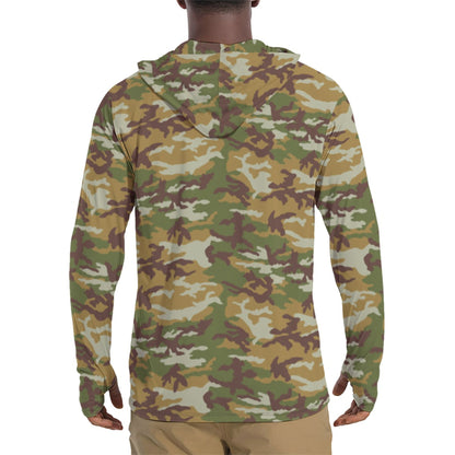 American M81 Olive Brush Woodland CAMO Mens Sunscreen Sports Hoodie With Thumb Holes - S / White
