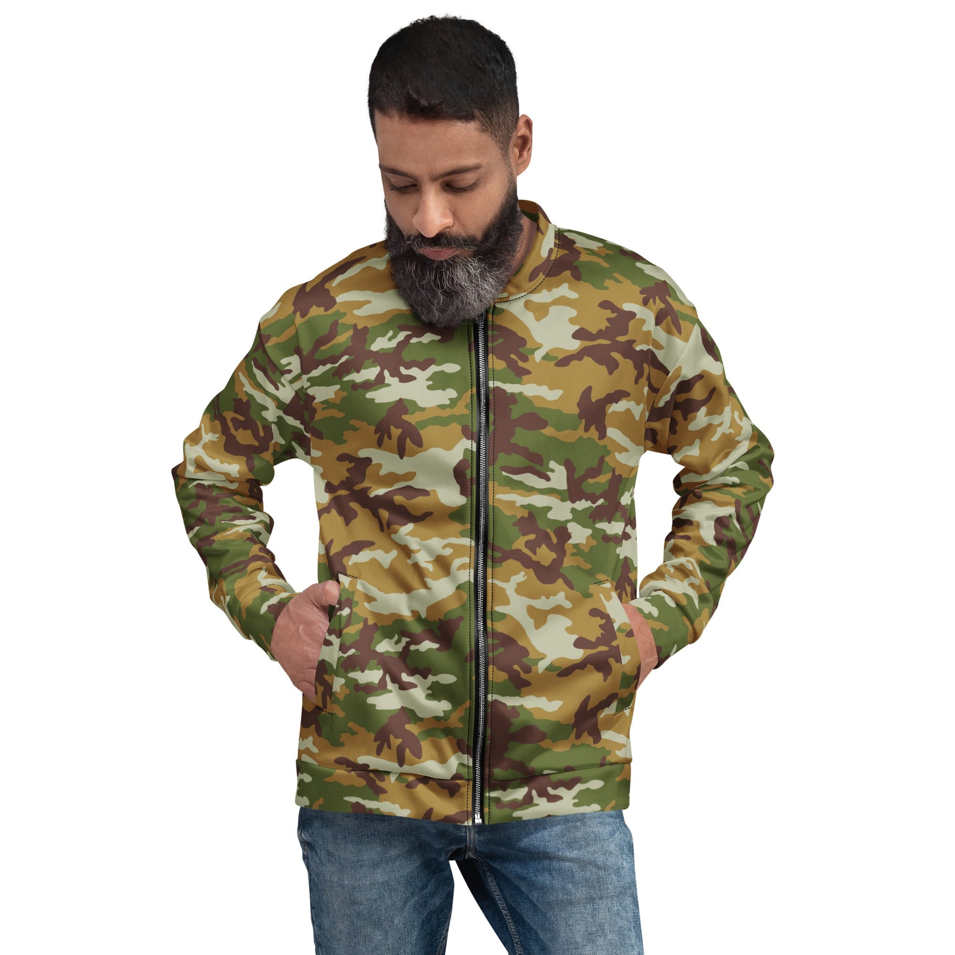 American M81 Olive Brush Woodland CAMO Unisex Bomber Jacket - XS