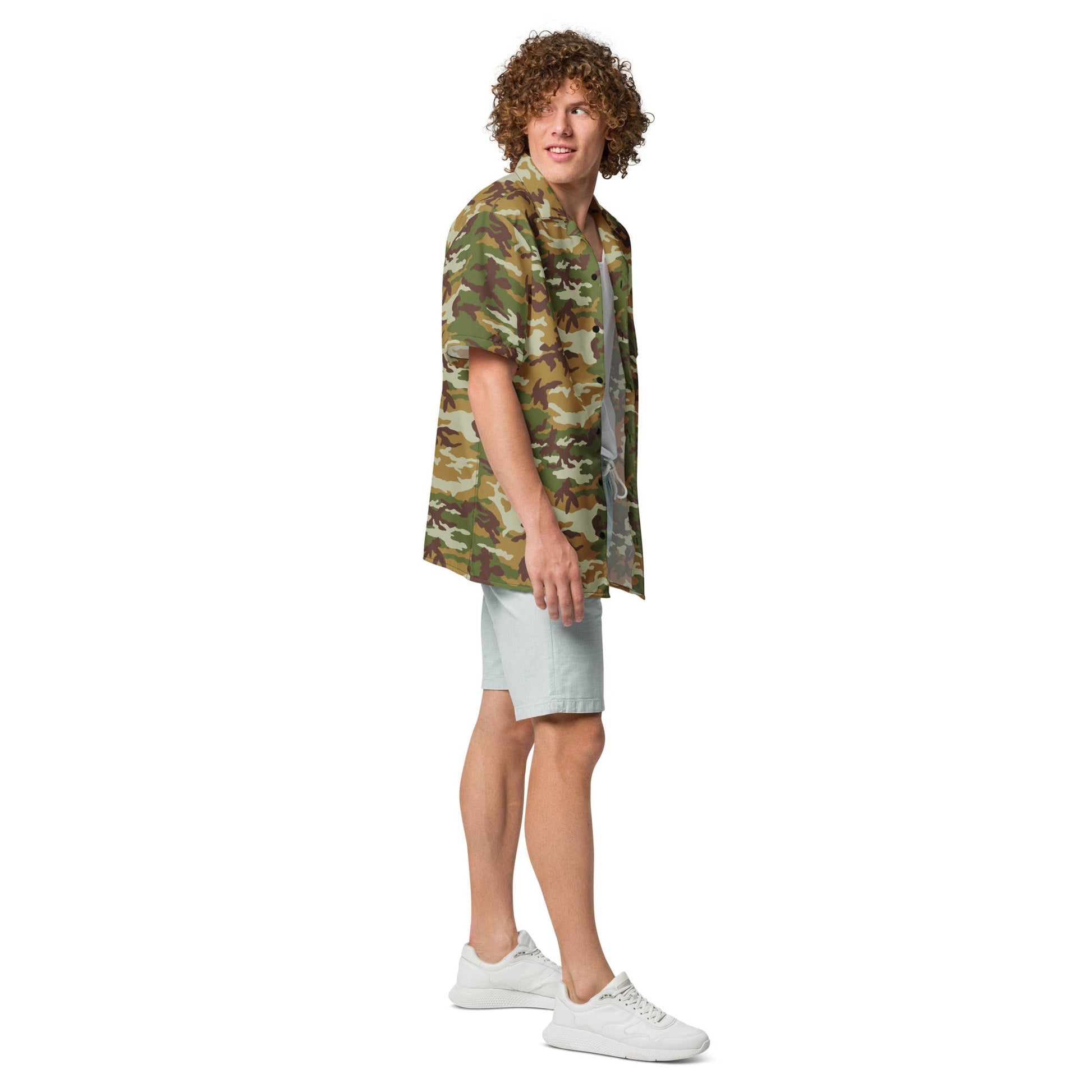American M81 Olive Brush Woodland CAMO Unisex Short-Sleeve Button Shirt