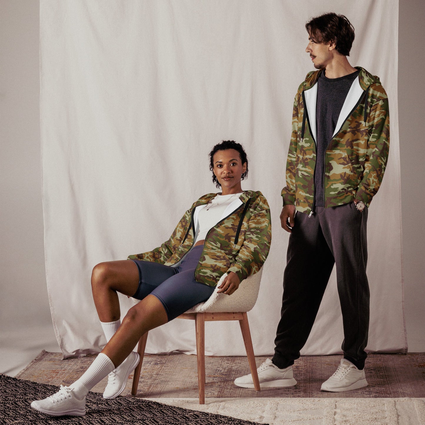 American M81 Olive Brush Woodland CAMO Unisex Zip Hoodie