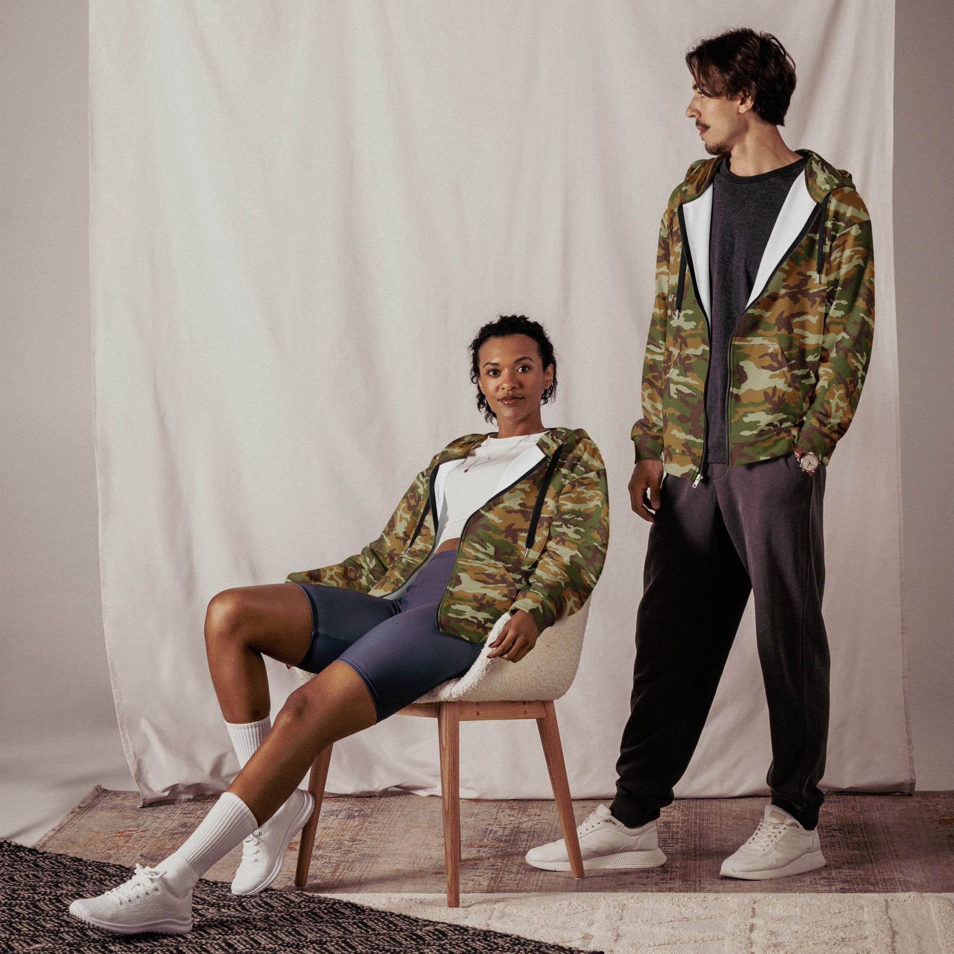American M81 Olive Brush Woodland CAMO Unisex Zip Hoodie