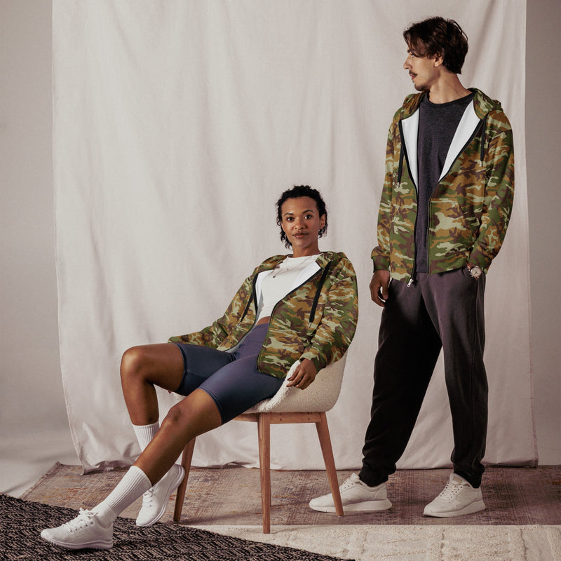 American M81 Olive Brush Woodland CAMO Unisex Zip Hoodie