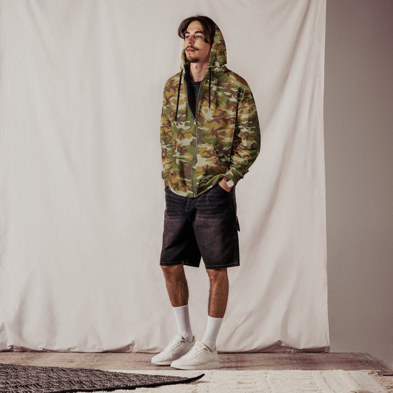 American M81 Olive Brush Woodland CAMO Unisex Zip Hoodie