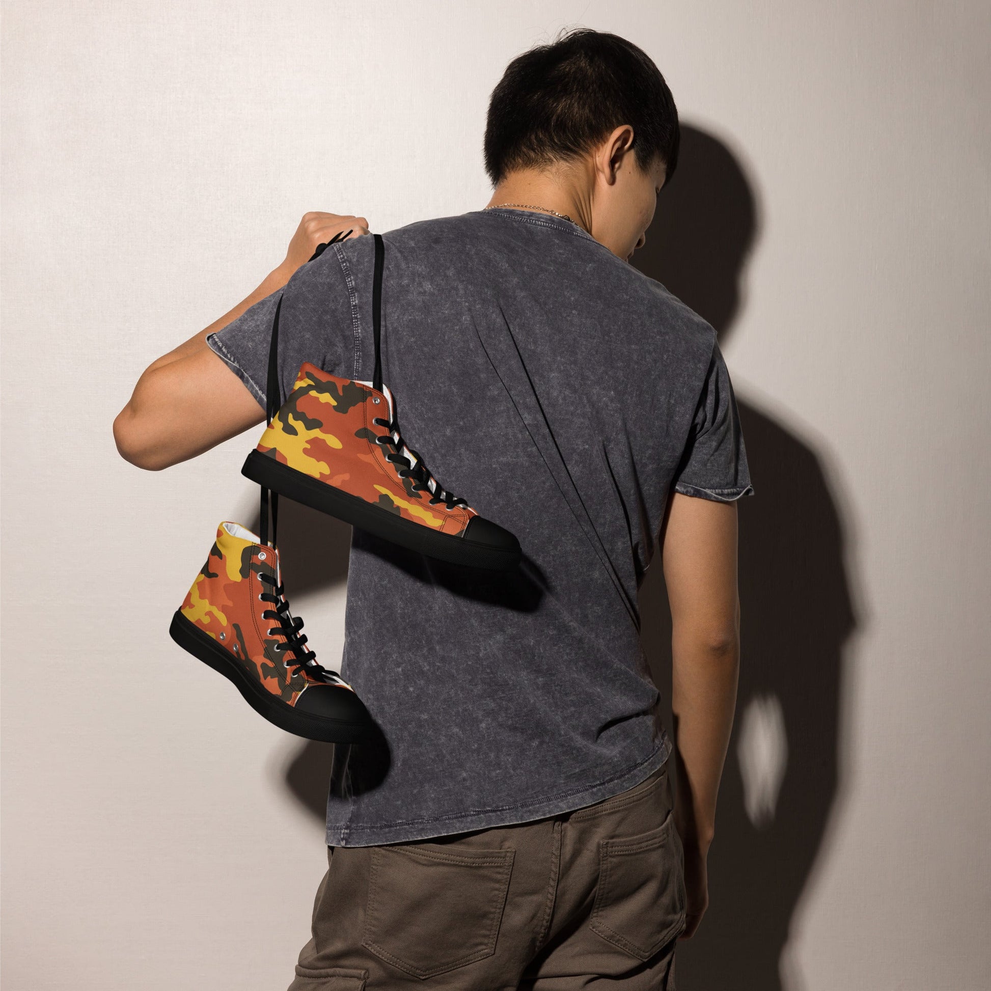 American M81 Savage Orange Hunting CAMO Mens high top canvas shoes - High Top Canvas Shoes