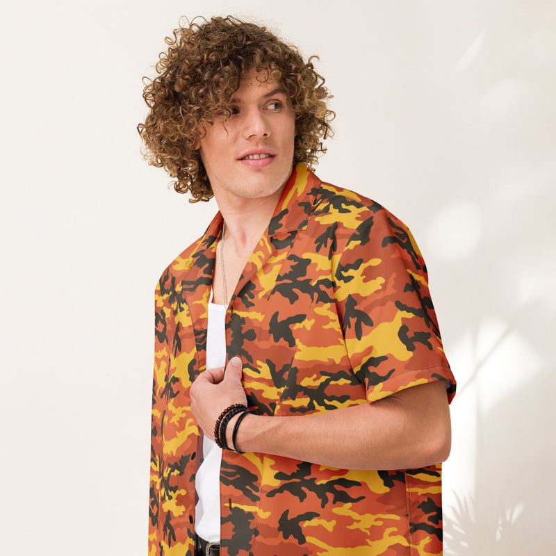 American M81 Savage Orange Hunting CAMO Unisex Short-Sleeve Button Shirt