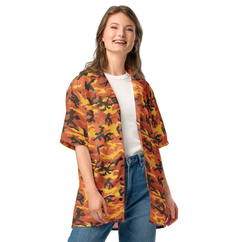 American M81 Savage Orange Hunting CAMO Unisex Short-Sleeve Button Shirt